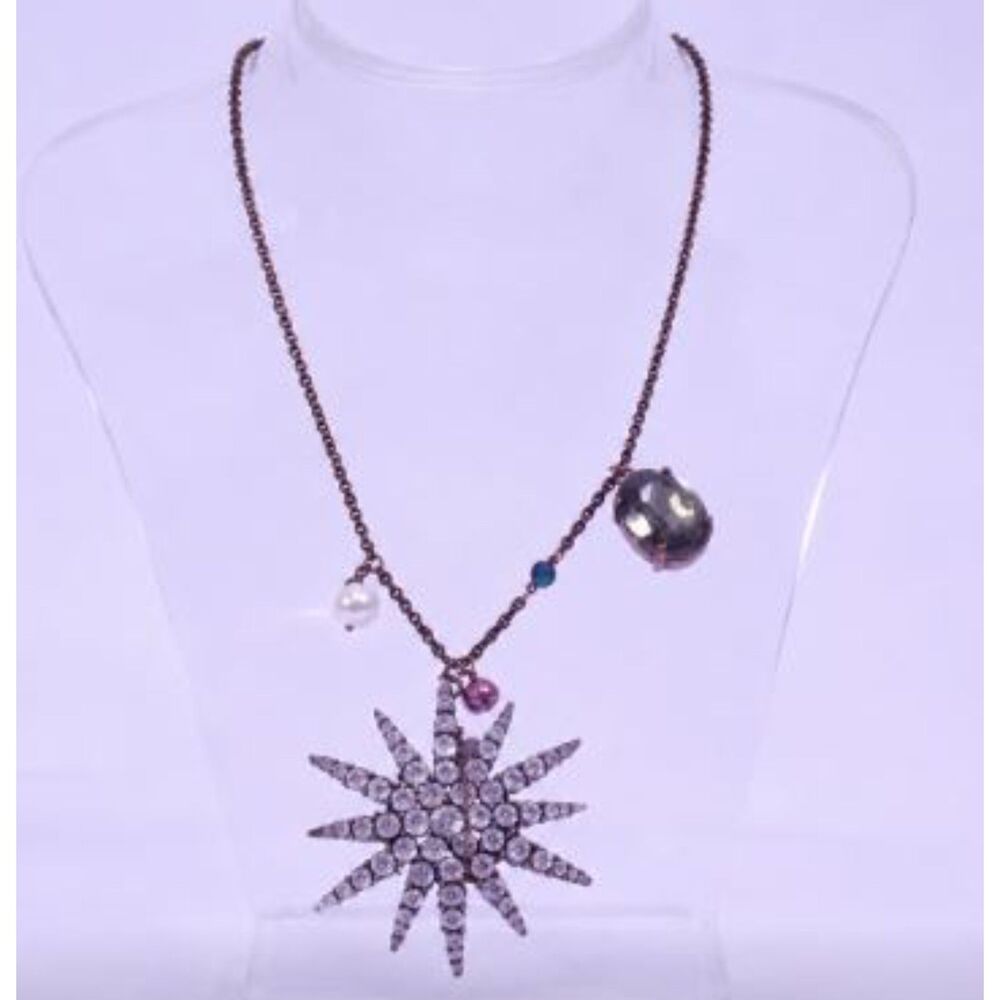 Lee Angel Crystal Celestial starburst Gemstone Pearl Pendant Necklace NWT 220